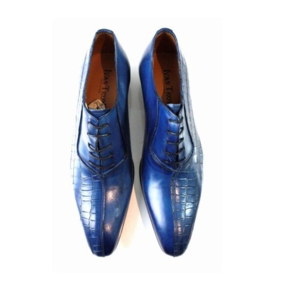 Kay Blue Half Crocodile Printed Calfskin Oxford